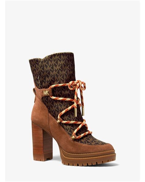 michael kors culver logo print nylon and nubuck boot